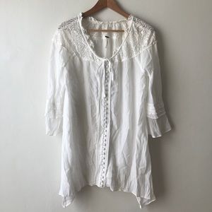 Free People Blouse Button Down White Lace Boho M